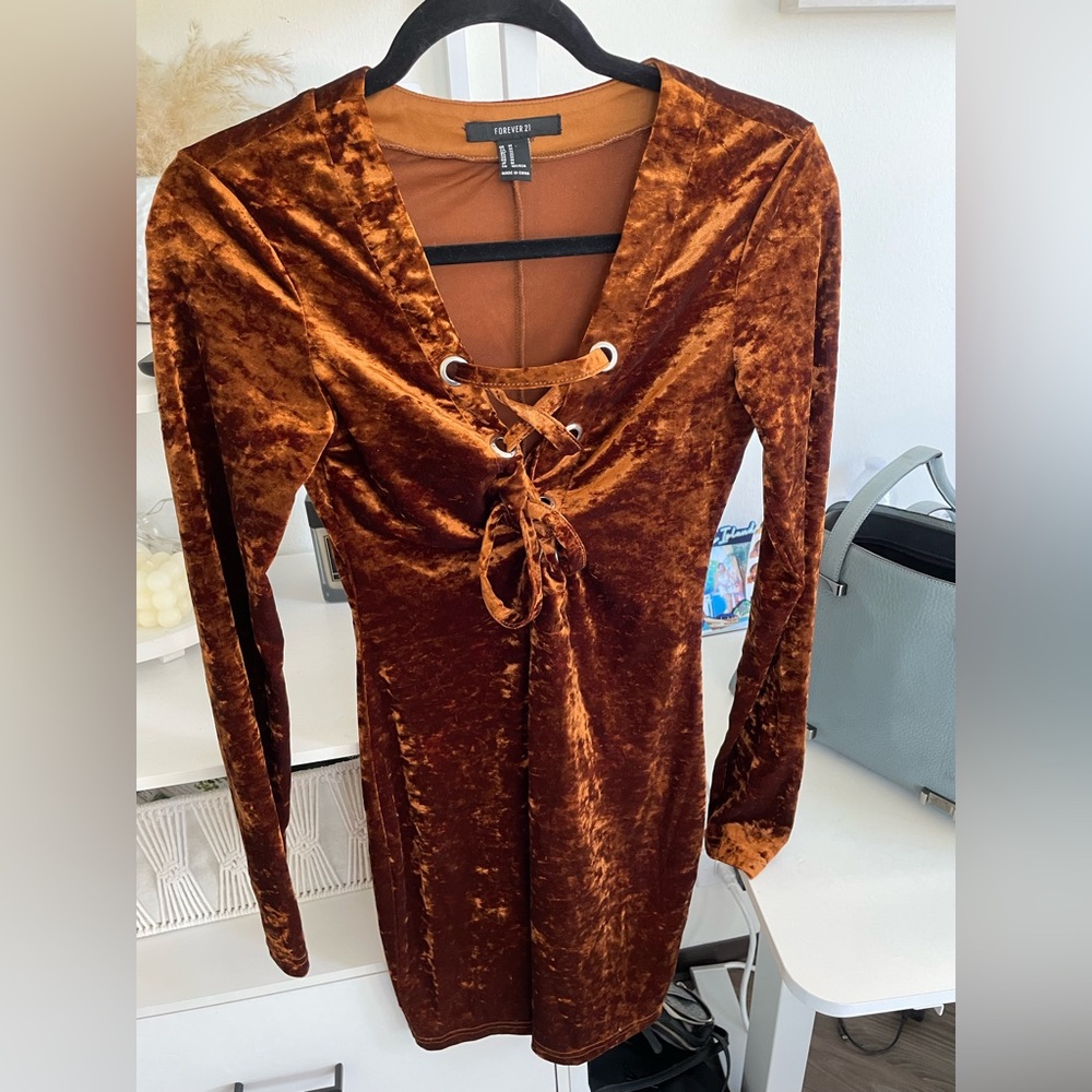 Forever 21 Rust Velvet Lace-Up Dress